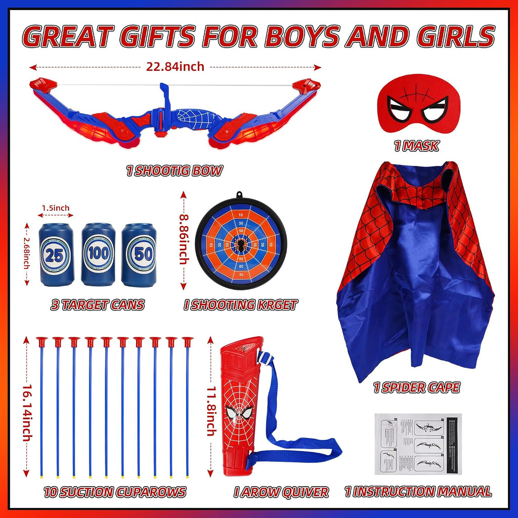 Bow and Arrow Set for Kids, Boy Girl Outdoor Indoor Shoot Game | LED Light Archery Set with Cape Eye Mask, Suction