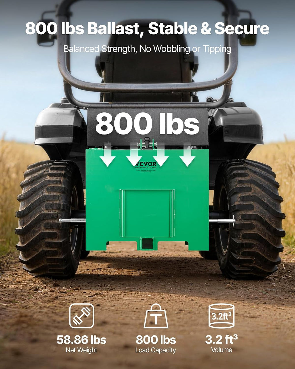 Ballast Box, 3-Point Category 1 Tractor Ballast of 800 lbs Capacity, with Standard 2 Inch Hitch Receiver, Heavy-Duty