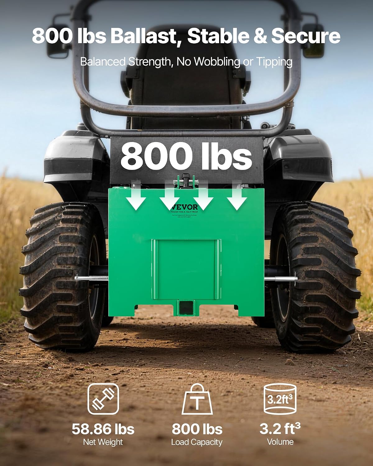 Ballast Box, 3-Point Category 1 Tractor Ballast of 800 lbs Capacity, with Standard 2 Inch Hitch Receiver, Heavy-Duty