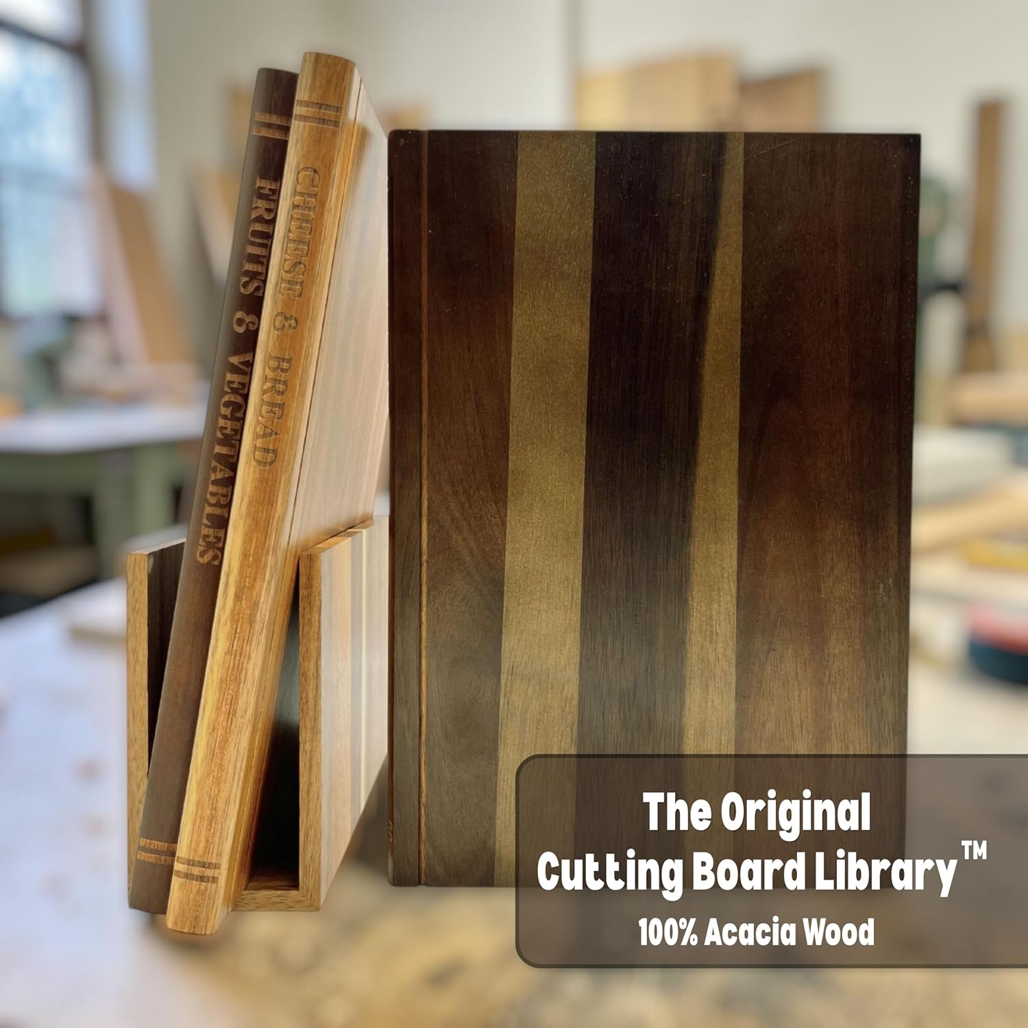 The Cutting Board Library (Original Design) | Decorative Kitchen Board Collection Bundle with Display Stand | Premium