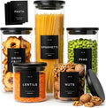 Glass Storage Containers with Black Lids [Extra Thick Glas] with 54 Labels - Canister For Pantry Noodles Flour Cereal