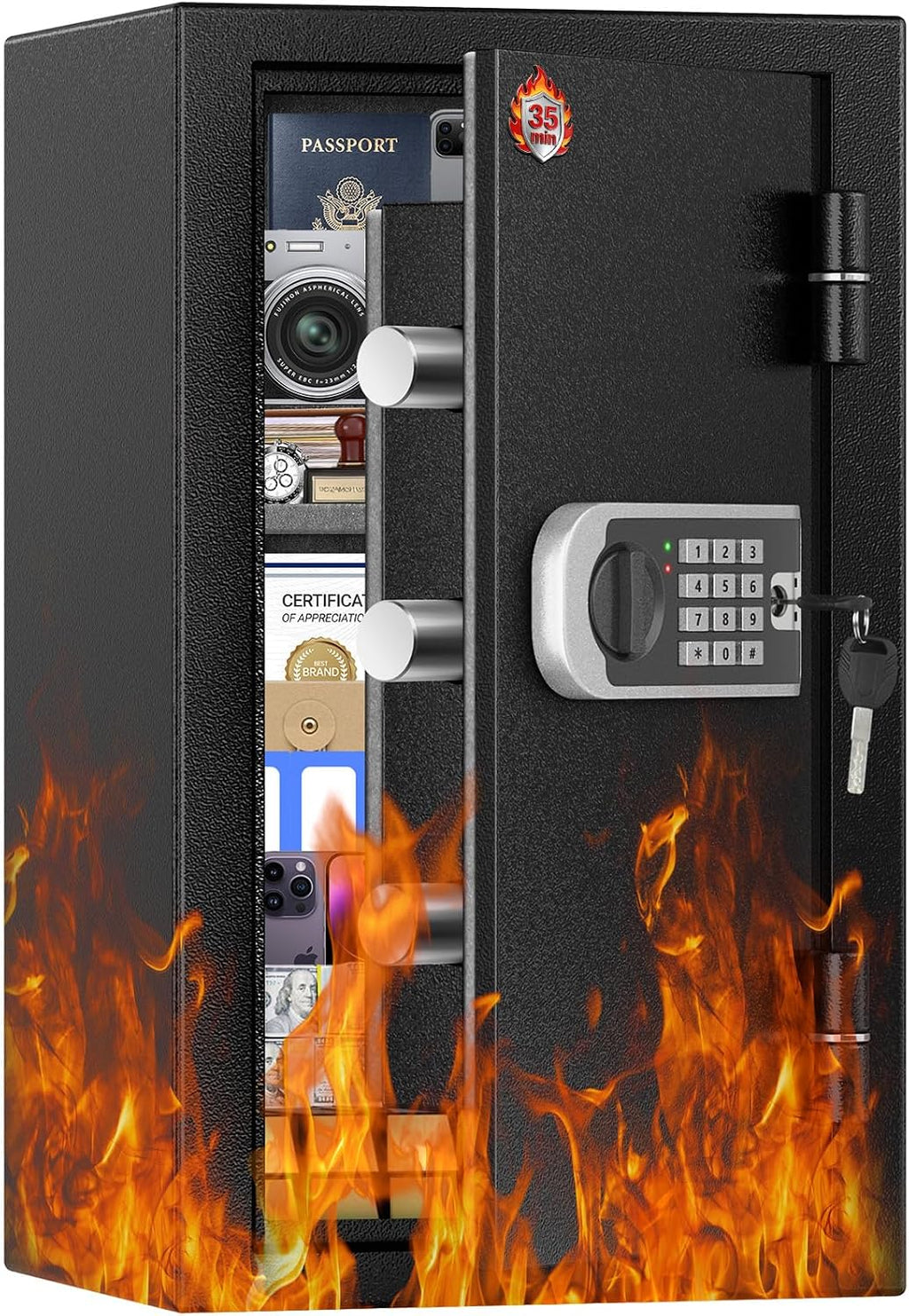 [2026 Upgraded] -35 Min Real Fireproof Safe-3.6 Cu Ft Large Safe for Home | Security Safe Box with Smart Alarm