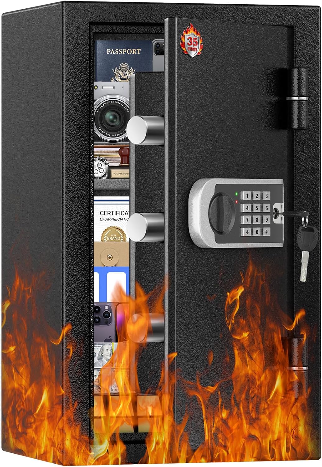 [2026 Upgraded] -35 Min Real Fireproof Safe-3.6 Cu Ft Large Safe for Home | Security Safe Box with Smart Alarm