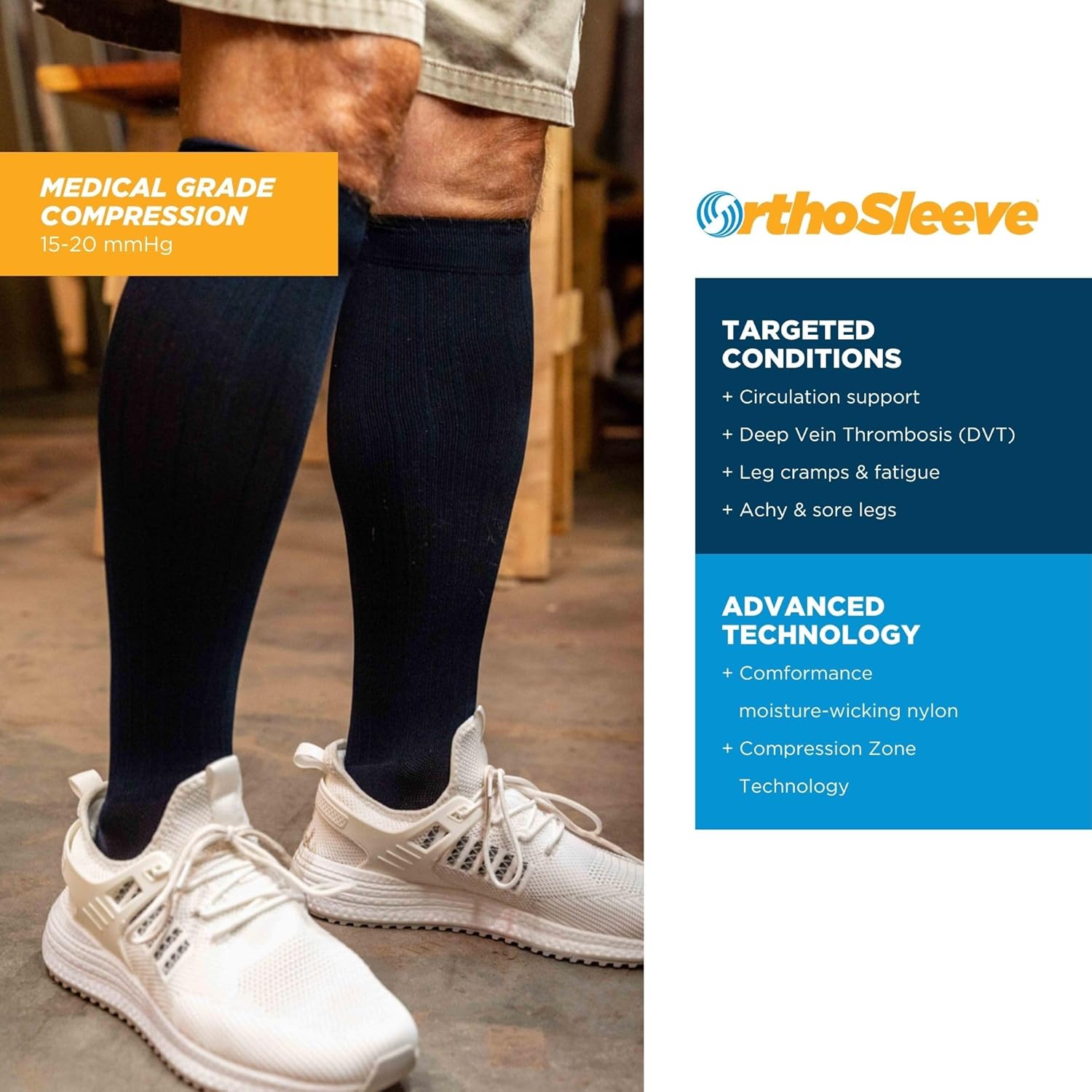 Medical Grade Compression Socks for Men & Women 15-20 mmHg by OrthoSleeve (Black, Medium)