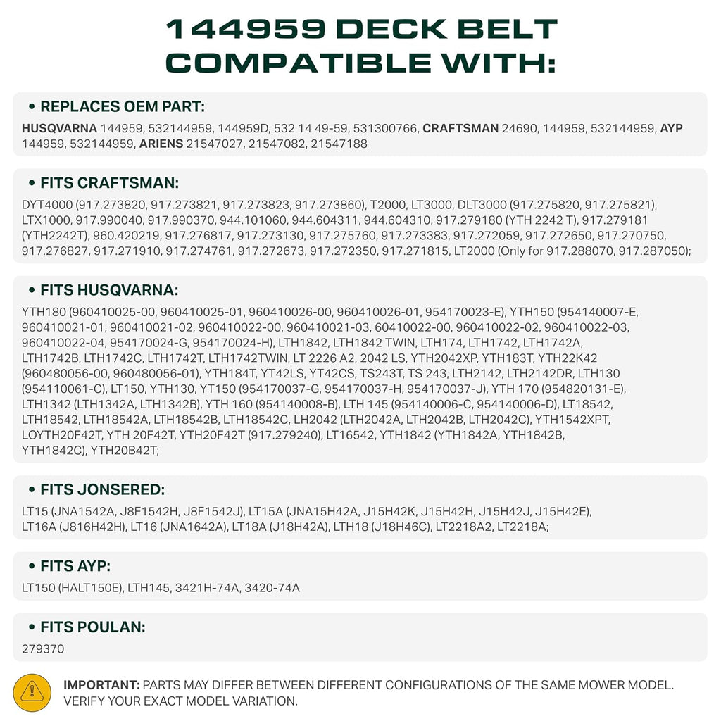 UDC Parts 144959 Deck Belt Replacement for Craftsman 42 Inch, 1/2" x 95.4" | Fits 532144959 Craftsman DLT3000 LT3000