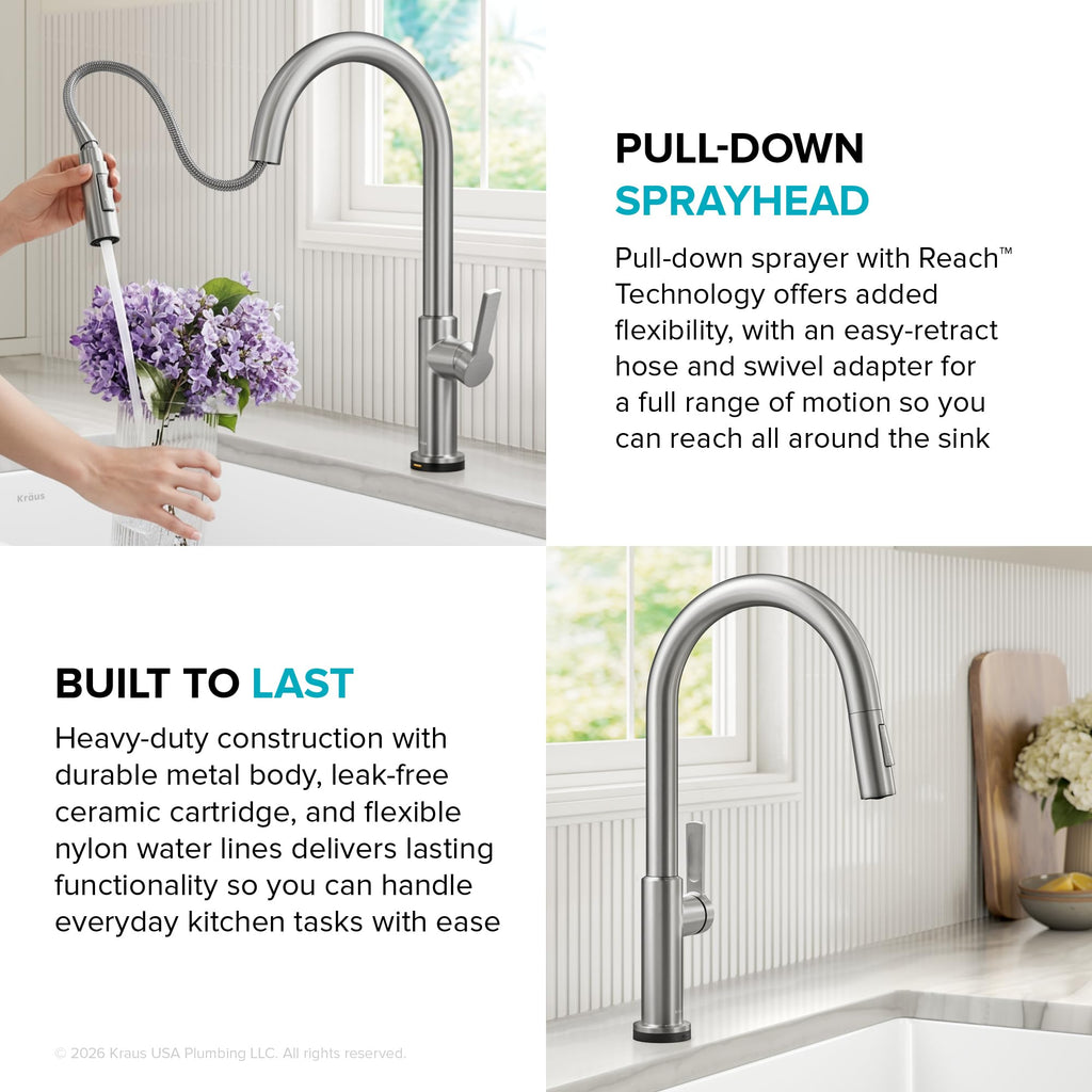 Oletto Touch Kitchen Faucet w/Pull Down Sprayer, Spot-Free Stainless