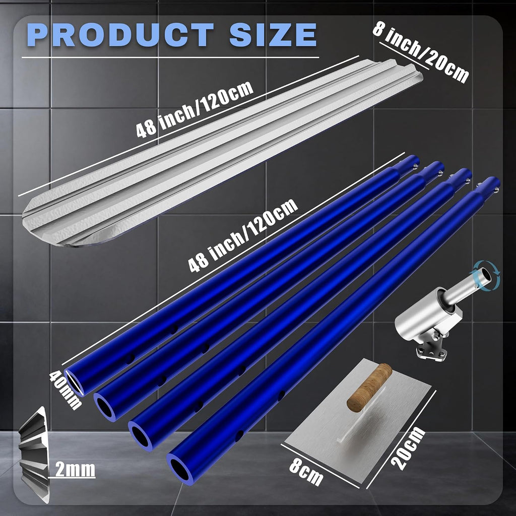 Bull Float Concrete Tools, 48"×8" Magnesium Aluminum Alloy Concrete Float | 4 Combinable Handles, Trowel, Concrete