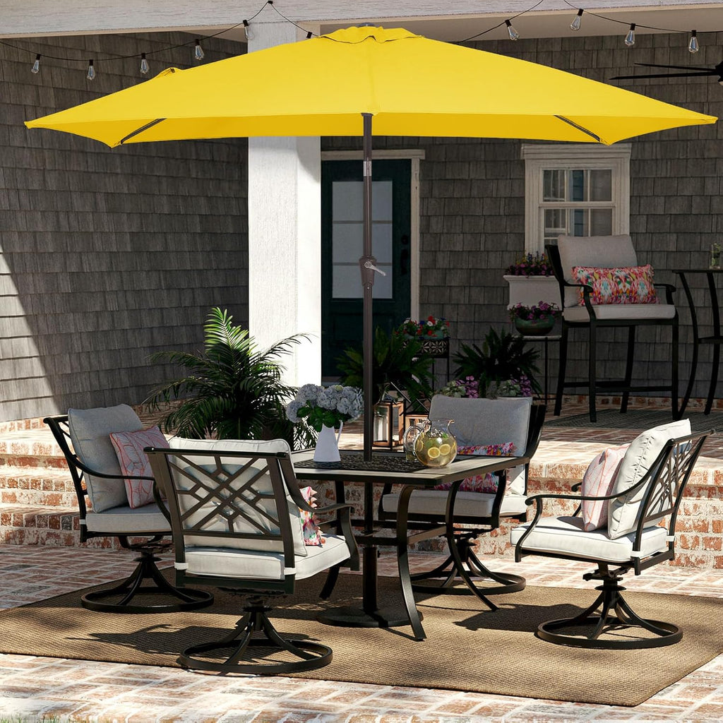 6.5x10 ft Rectangular Patio Umbrellas Outdoor Market Umbrella with Push Button Tilt and Crank, Rectangle Table