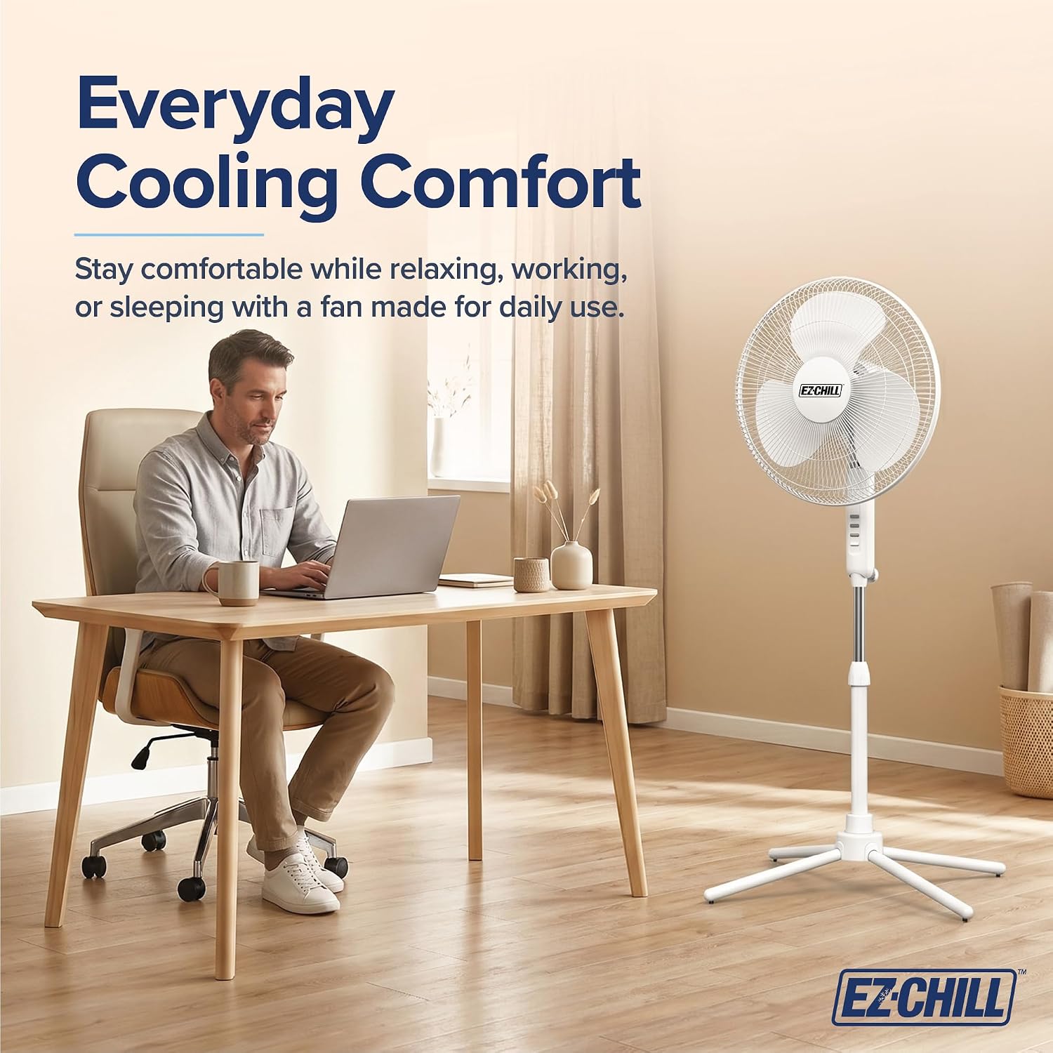 16” Oscillating Pedestal Fan, 3-speed Options, 90-Degree Oscillating Head, Adjustable Height and Tilt, Powerful Air