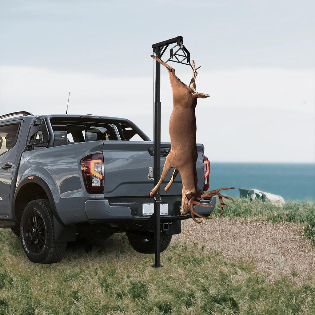 Deer Hoist with Winch and Gambrel, Truck Hitch Game Hoist Complete Kit Vehicle Mounted with 360 Degree Swivel, 600lbs