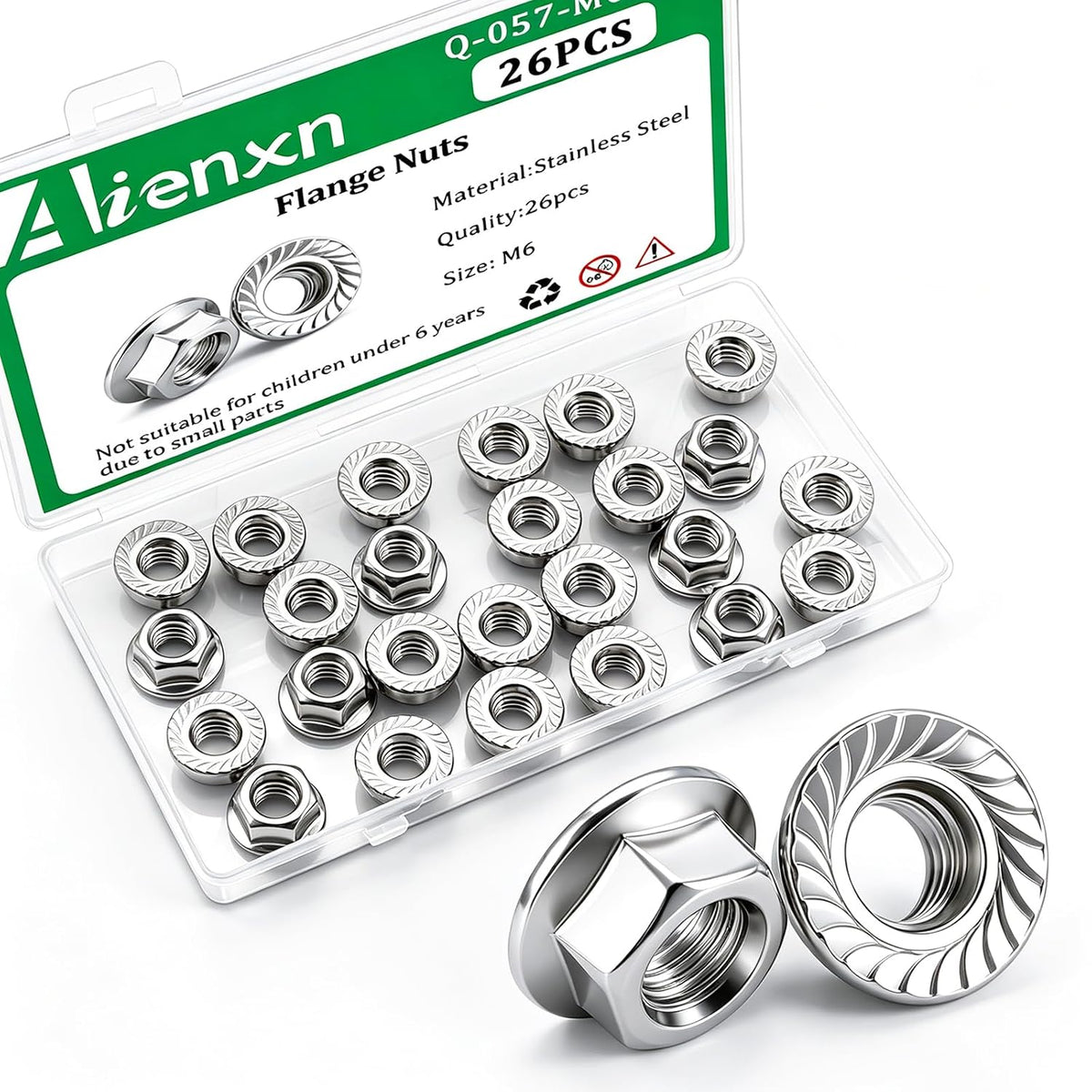 26PCS M6 x 1mm Thread 304 SS Hex Flange Nuts