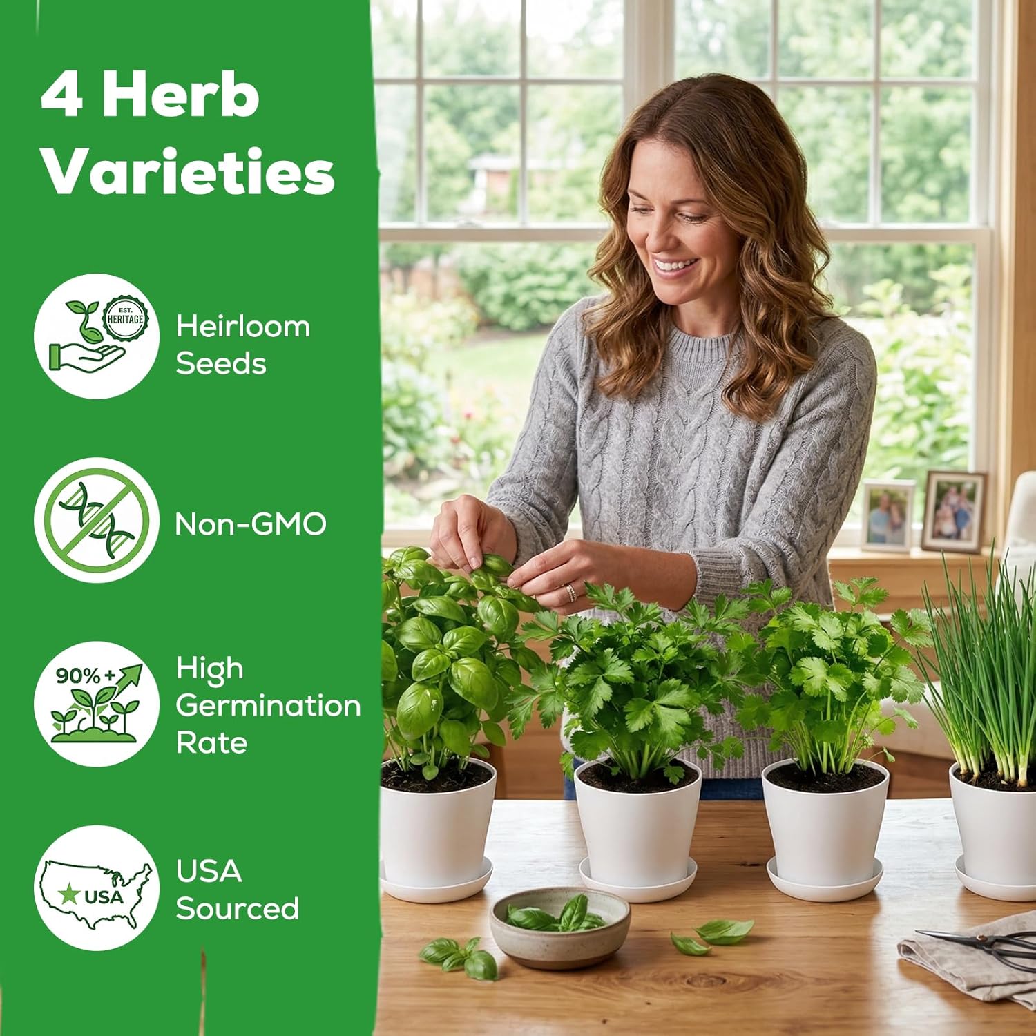 Indoor Herb Garden Starter Kit - Mothers Day Gifts - 4 Non GMO, Heirloom Culinary Herb Seeds, Unique Gardening Gift