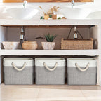 8 Pack Fabric Storage Bins Baskets, 17 x 12 x 15 in, Gray White