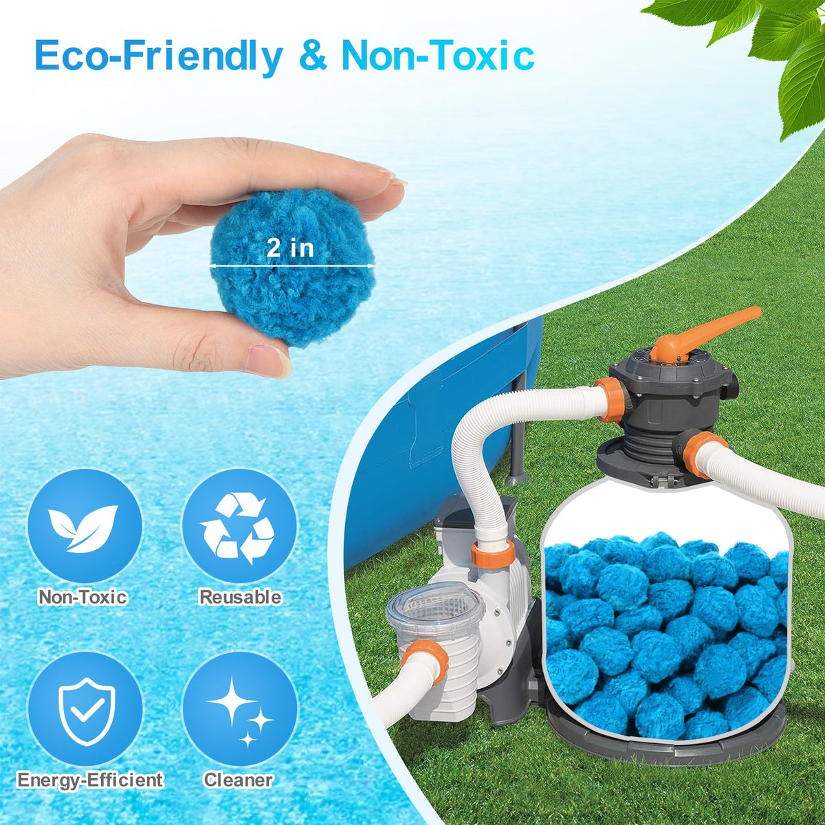 3.1 lbs Pool Filter Balls for Sand Filter, Reusable Pool Sand Filter Balls, Efficient Blue Filter Media Balls