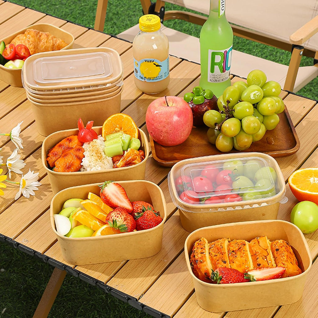 50 Kraft Paper Bowls,34oz Disposable Meal Prep Containers with Lids & Forks