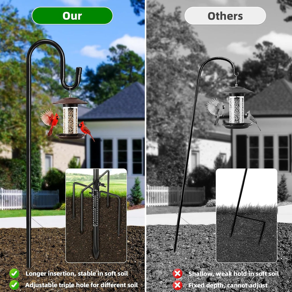 78" Heavy Duty Shepherds Hooks for Outdoor, Bird Feeder Pole with 5 Prong Base, Adjustable Height Shepherds Hook for