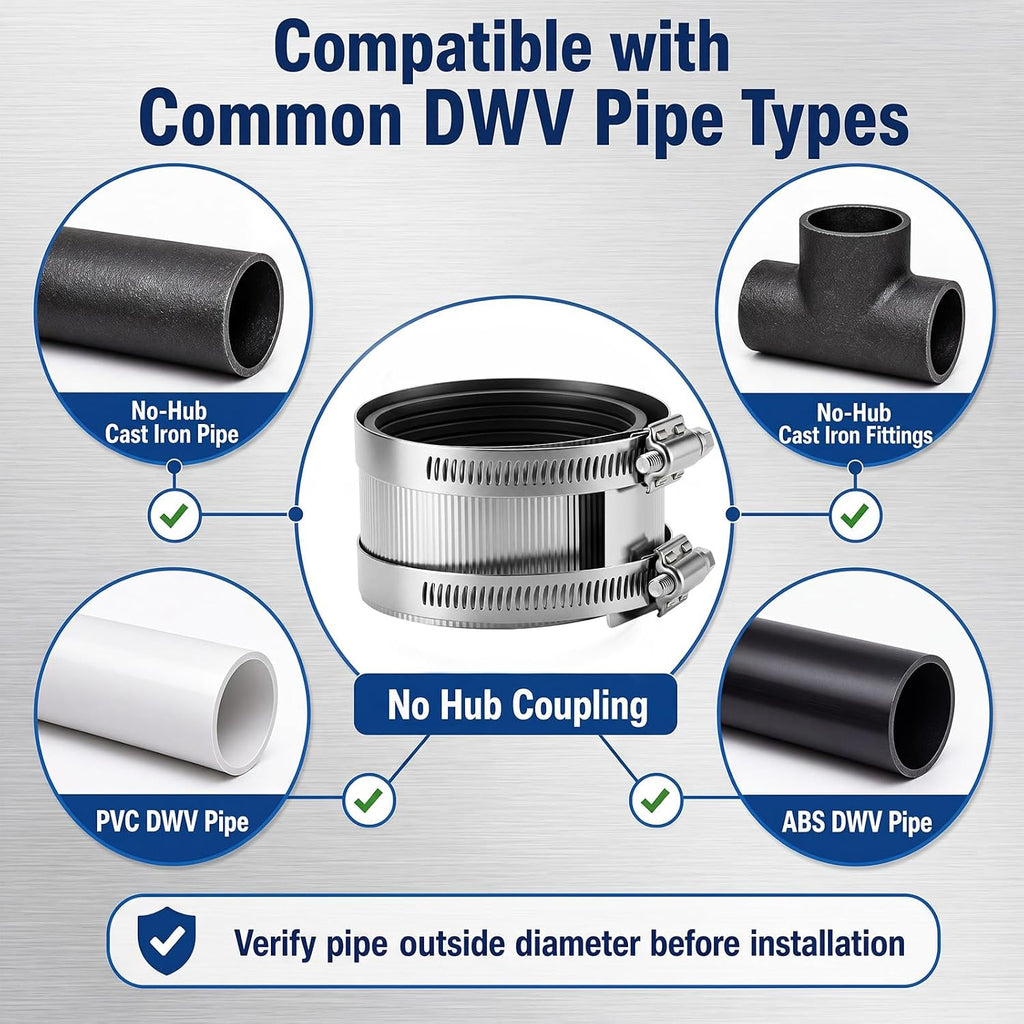 Hicarer 4 Pcs No Hub Couplings Shielded Flexible Pipe Coupling, 3 Inch