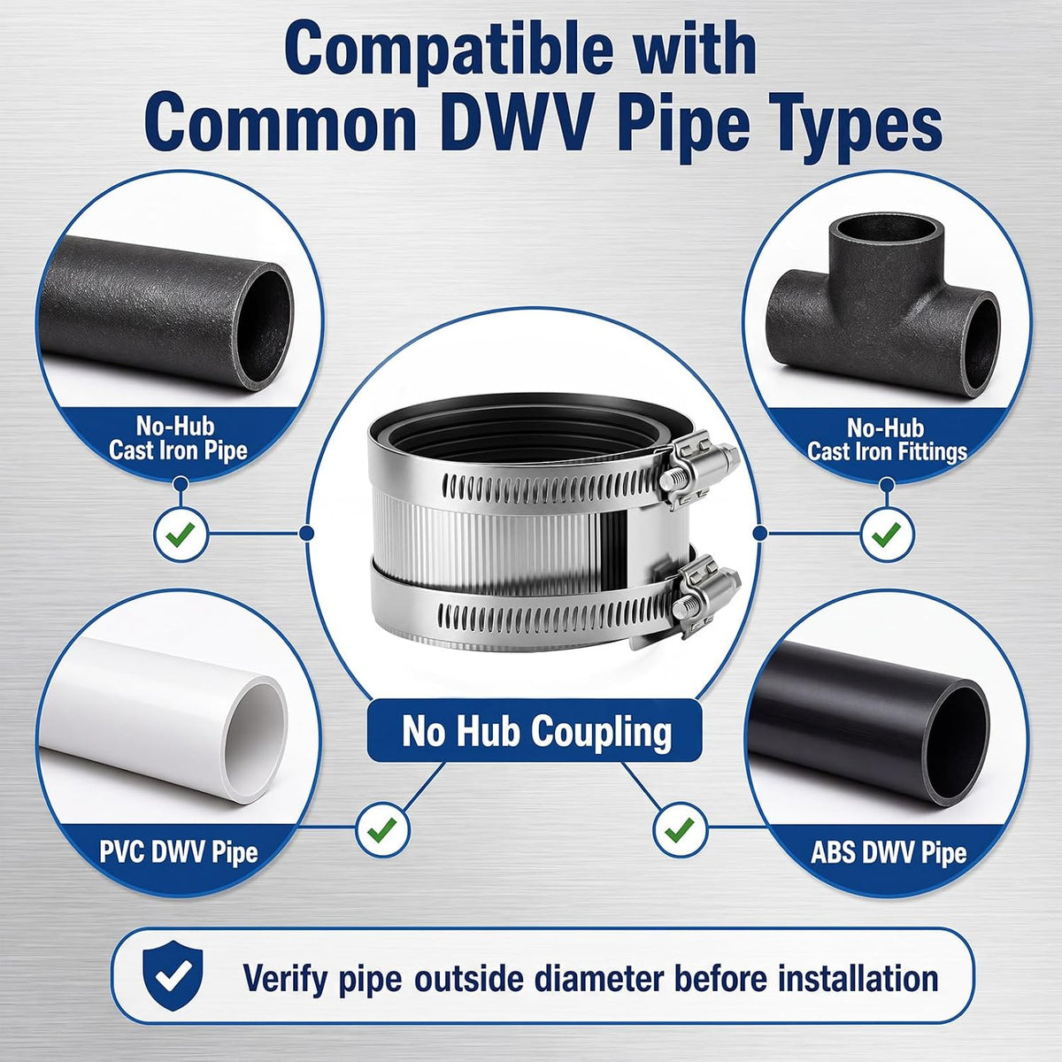 Hicarer 4 Pcs No Hub Couplings Shielded Flexible Pipe Coupling, 3 Inch