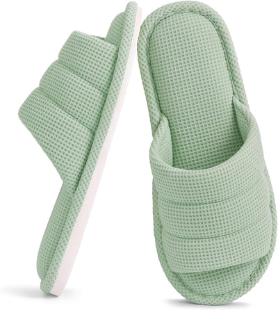 Summer House Slippers for Women Men Waffle Indoor Slippers | Breathable Open toe Home Shoes, Memory Foam Slip-on