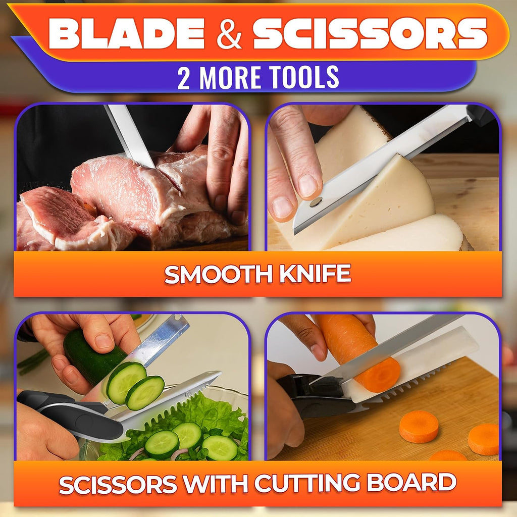 6-in-1 Cutting Board Scissors – Heavy Duty & Dishwasher-Safe Kitchen Shears with Ribbed No-Slip Blade, Spring-Assist