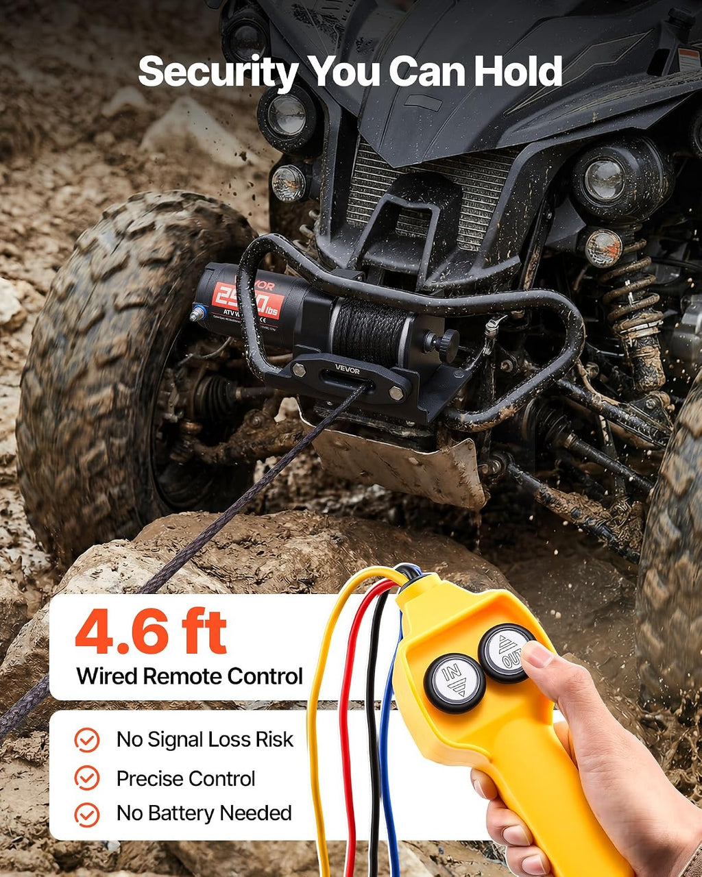 2500 lbs Electric Winch, 12V DC ATV/UTV Winch with Φ0.19 in x 39.4 ft Synthetic Rope & Wired Remote Control, IP55