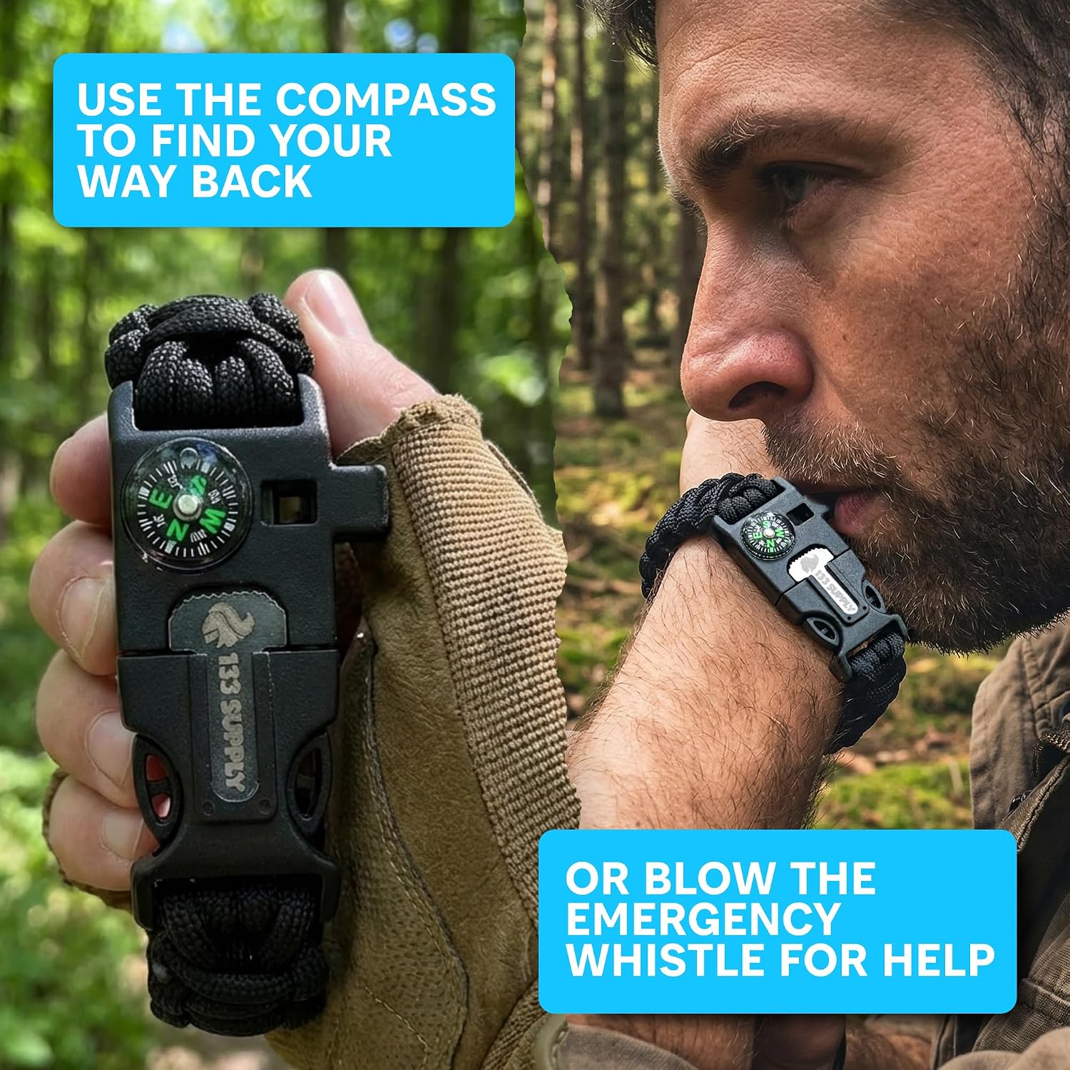 Paracord Bracelet Compass Hiking Survival Kit Emergency Whistle Fire Starter Camping Gear Hiking Essentials Fishing
