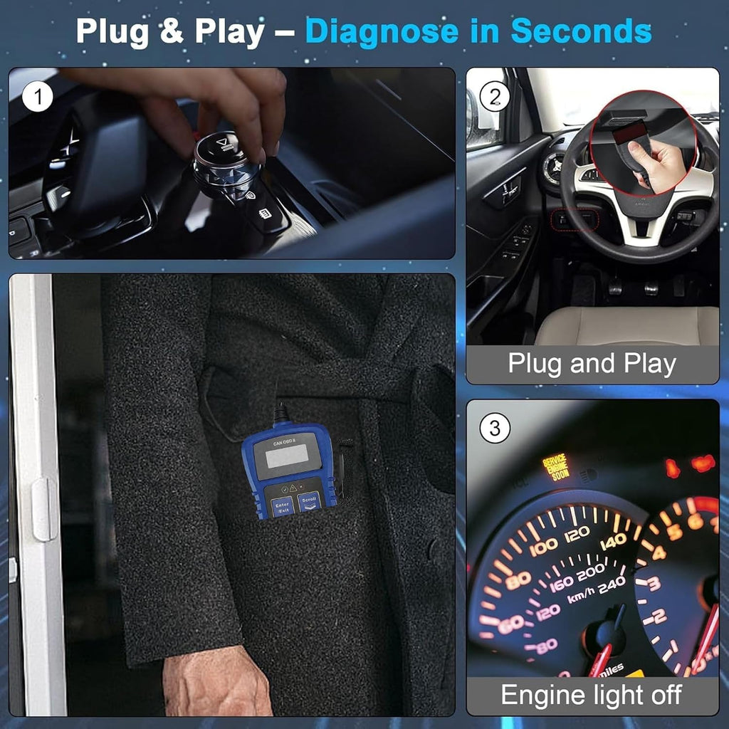 OBD2 CAN Code Reader, Check Engine Light Scanner, 1996+ Vehicles Tester | Plug-and-play, no batteries or apps needed;