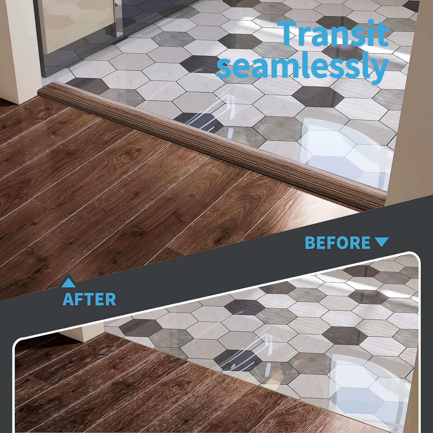 4 ft Flat Floor Transition Strip, Laminate Floor Divider, Brown