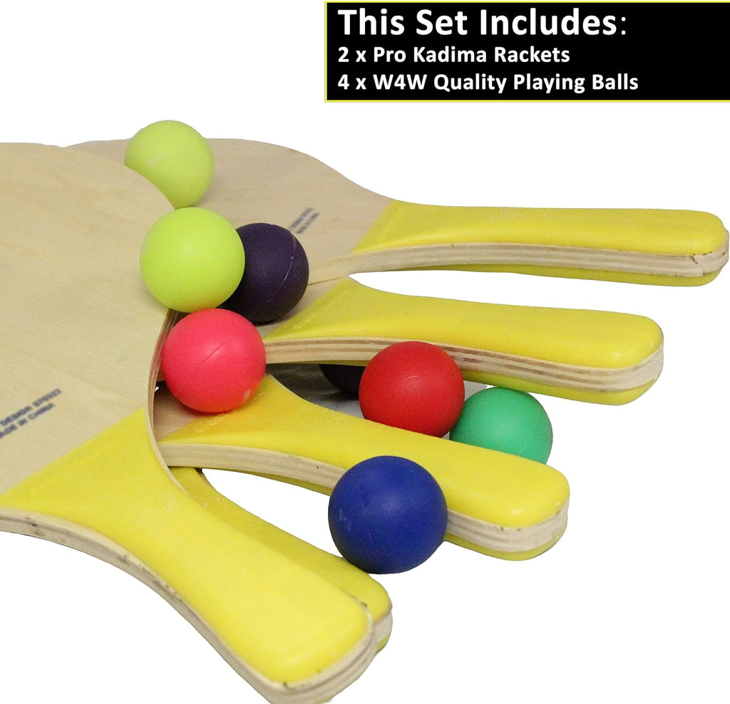 Kadima Beach Paddle Ball Racket Set - Bundle Pack Includes 4 Balls & 2 Paddles