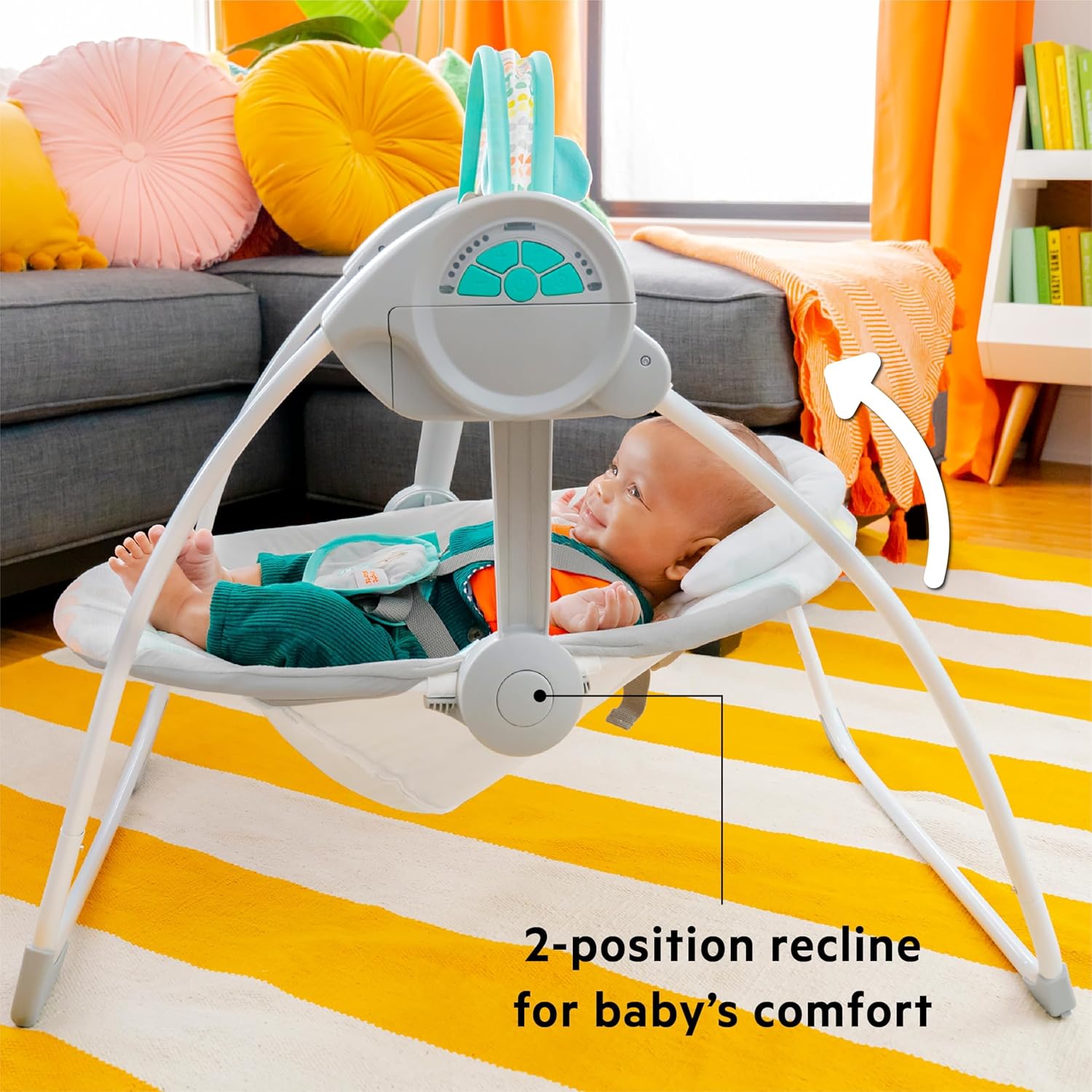 Portable Automatic 6-Speed Baby Swing with Adaptable Speed, Taggies, Music, Removable-Toy-Bar, 0-9 Months 6-20 lbs