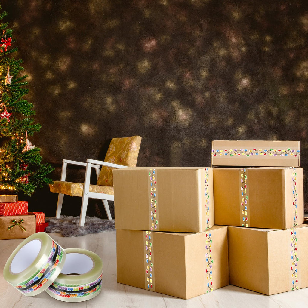 2 Roll Christmas Packing Tape Holiday String Lights Gift Wrap