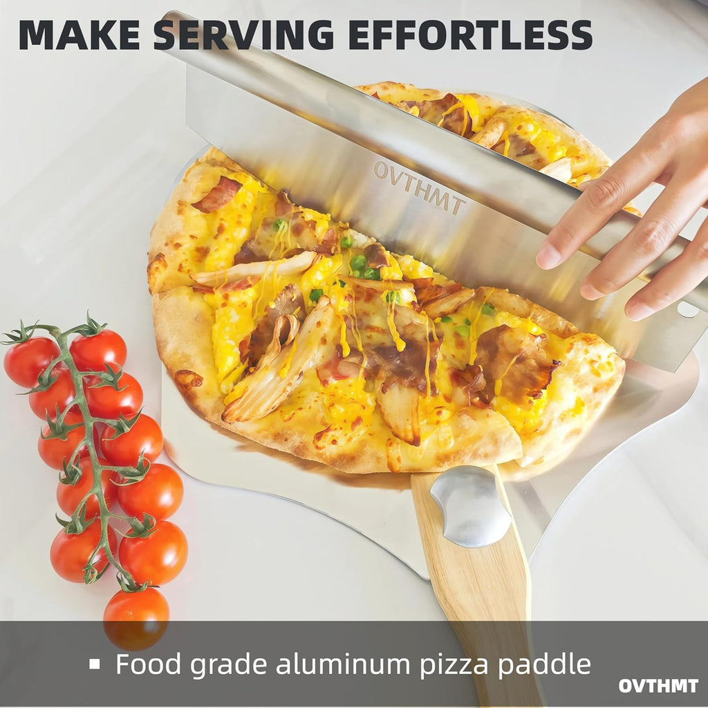 Pizza Peel 12 inch, Aluminum Pizza Paddle 12 x 14 inch with Foldable Wood Handle, Pizza Spatula For Oven, Bread