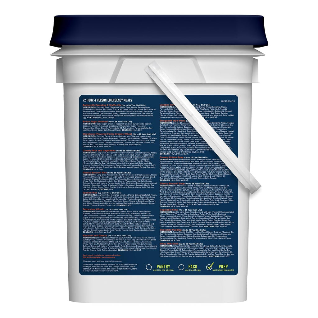 Four Person 72 Hour Emergency Food Supply | 119 Servings, 25 Year Shelf Life, Feeds 4 People, Survival Food Camping