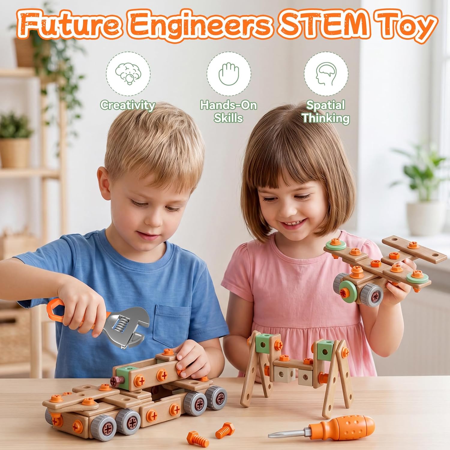 158-Piece Kids Tool Set with Toy Drill, STEM Construction Tool Kit with Storage Box, Pretend Play Building Toy