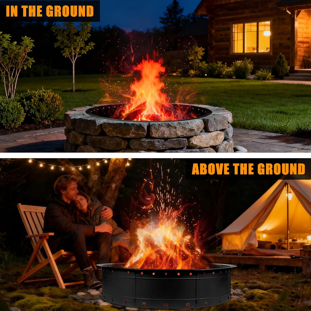 36 Inch Fire Pit Ring, Large Outdoor Campfire Pit for Patio Backyard Garden, Smokeless Steel Firepit with Air Vent