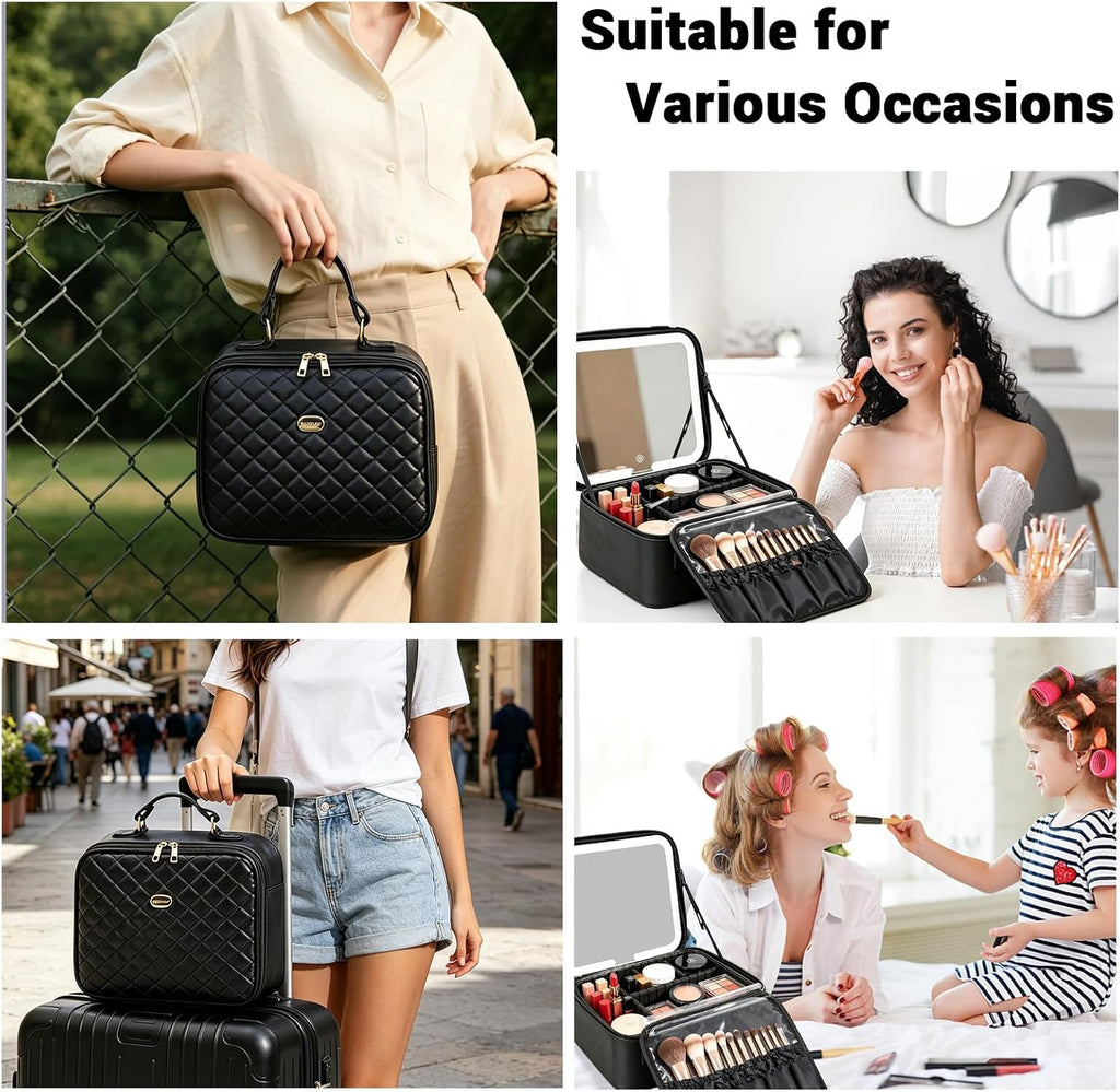 Travel Makeup Bag with LED Mirror, Travel Makeup Organizer，Three-level Adjustable Brightness, Makeup Bag with