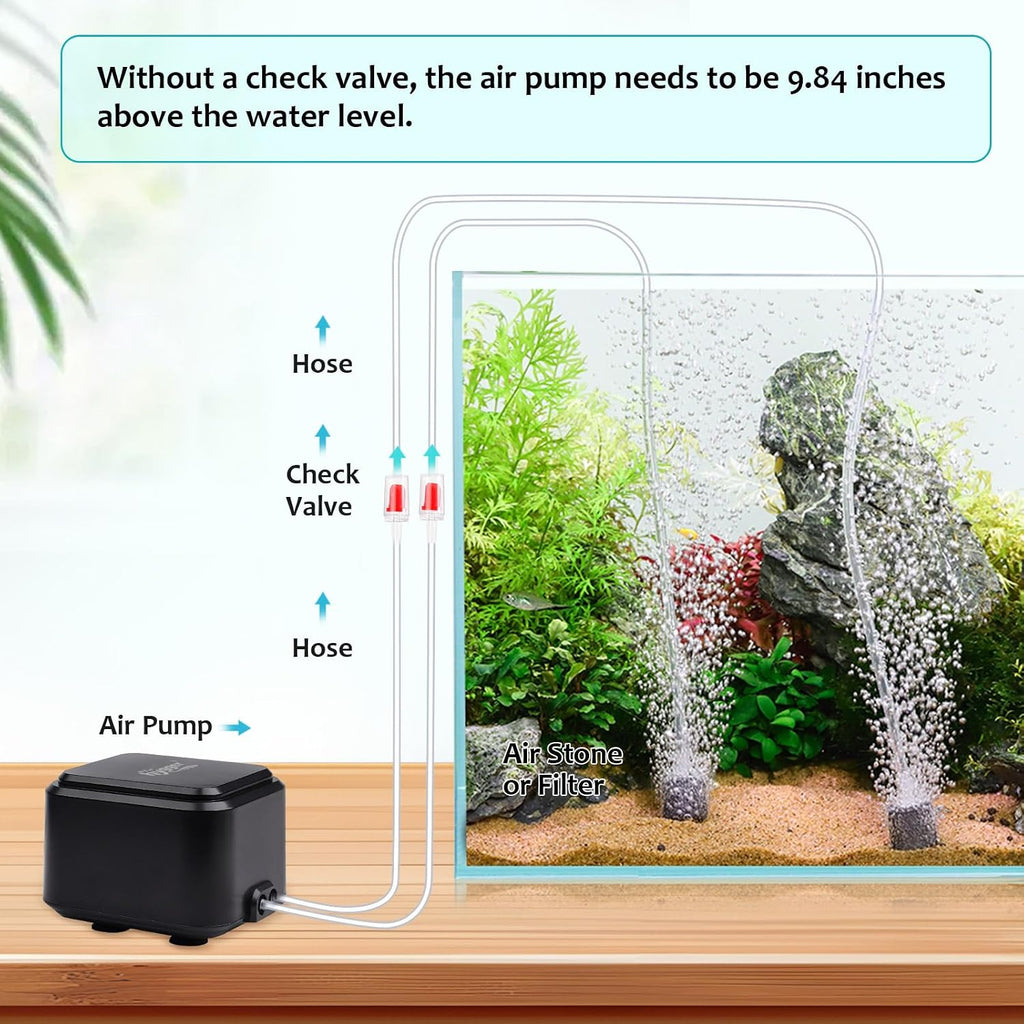 Quiet <30dB Aquarium Air Pump, Adjustable Low Decibel Oxygen Fish Tank Pump 2 Air Outlets Ultra Silent Powerful