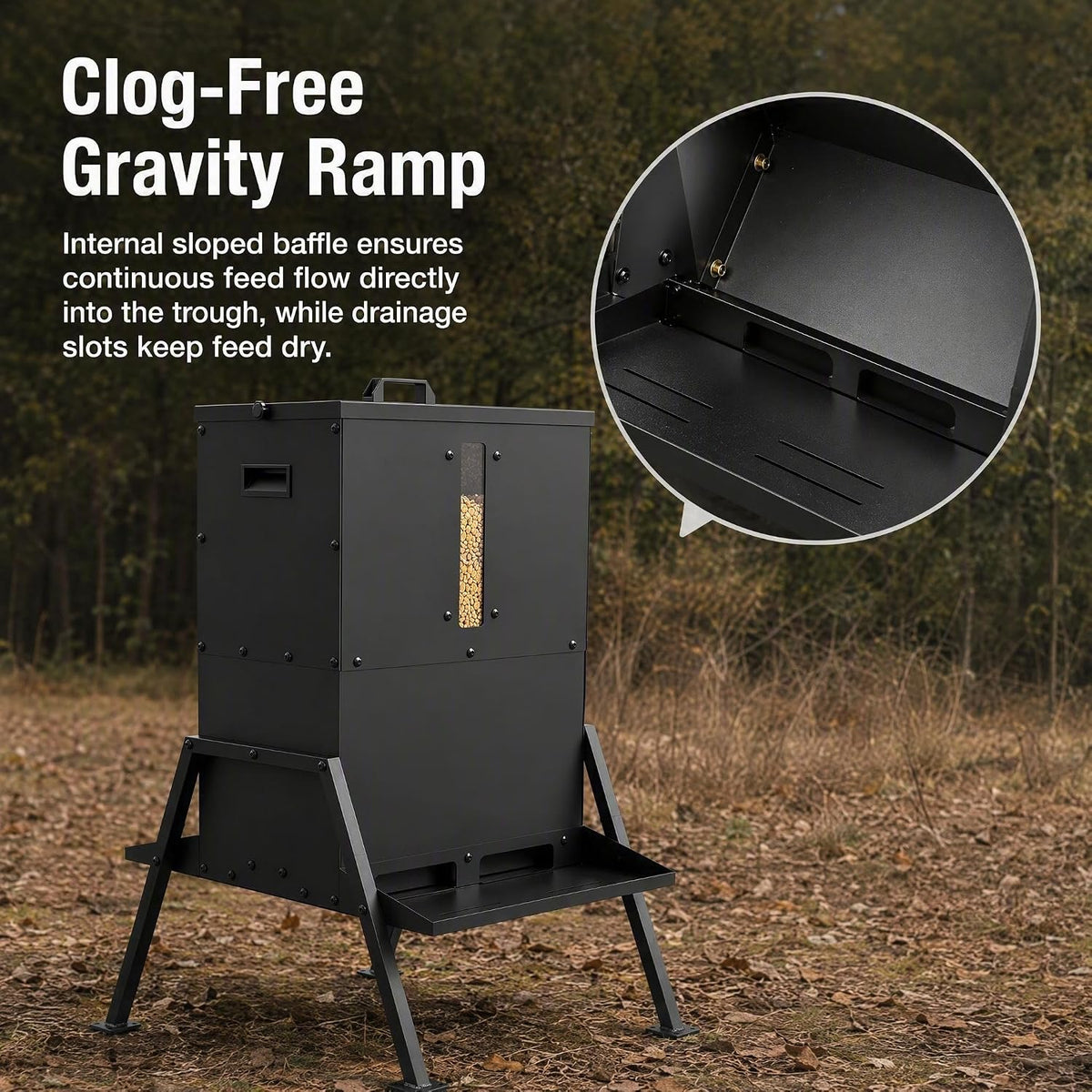 Metal Gravity Deer Feeder, 80-100 Lbs Capacity