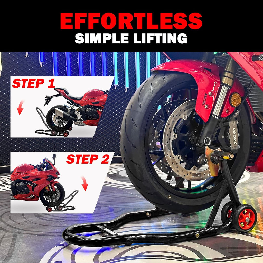 Motorcycle Front & Rear Stand, Front Rear Combo Stand Universal Wheel Lift Stand Swingarm Spool Lift Stand Paddock