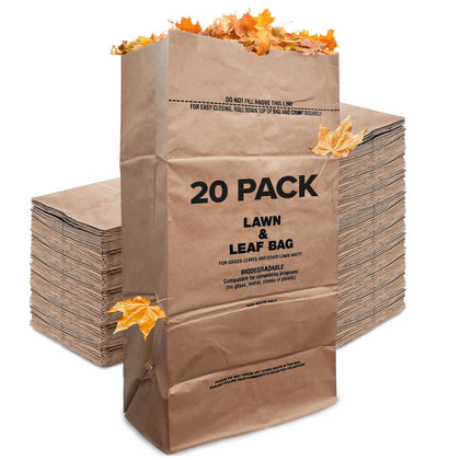 30 Gallon Kraft Lawn and Leaf Bags (20 Pack) Eco-Friendly Heavy Duty Large Paper Trash Bags, Tear Resistant Yard
