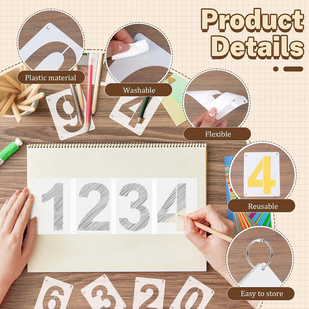 3,4,5 Inch Number Stencils, 30Pcs Plastic Reusable Washable Curb Stencil Kit for Address Painting, 0-9 Large Number