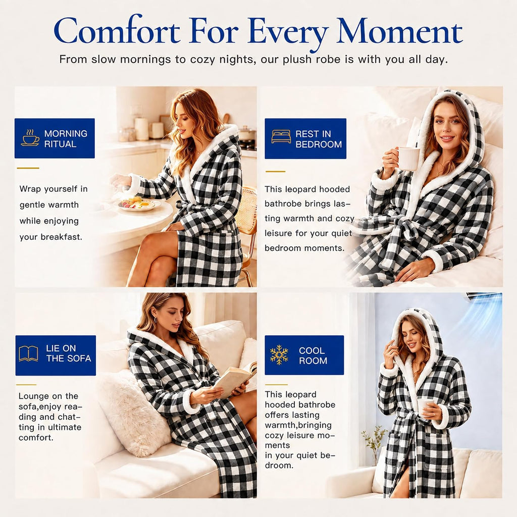 Women's Plush Hooded Robe Bathrobe-Fast Warmth for Home