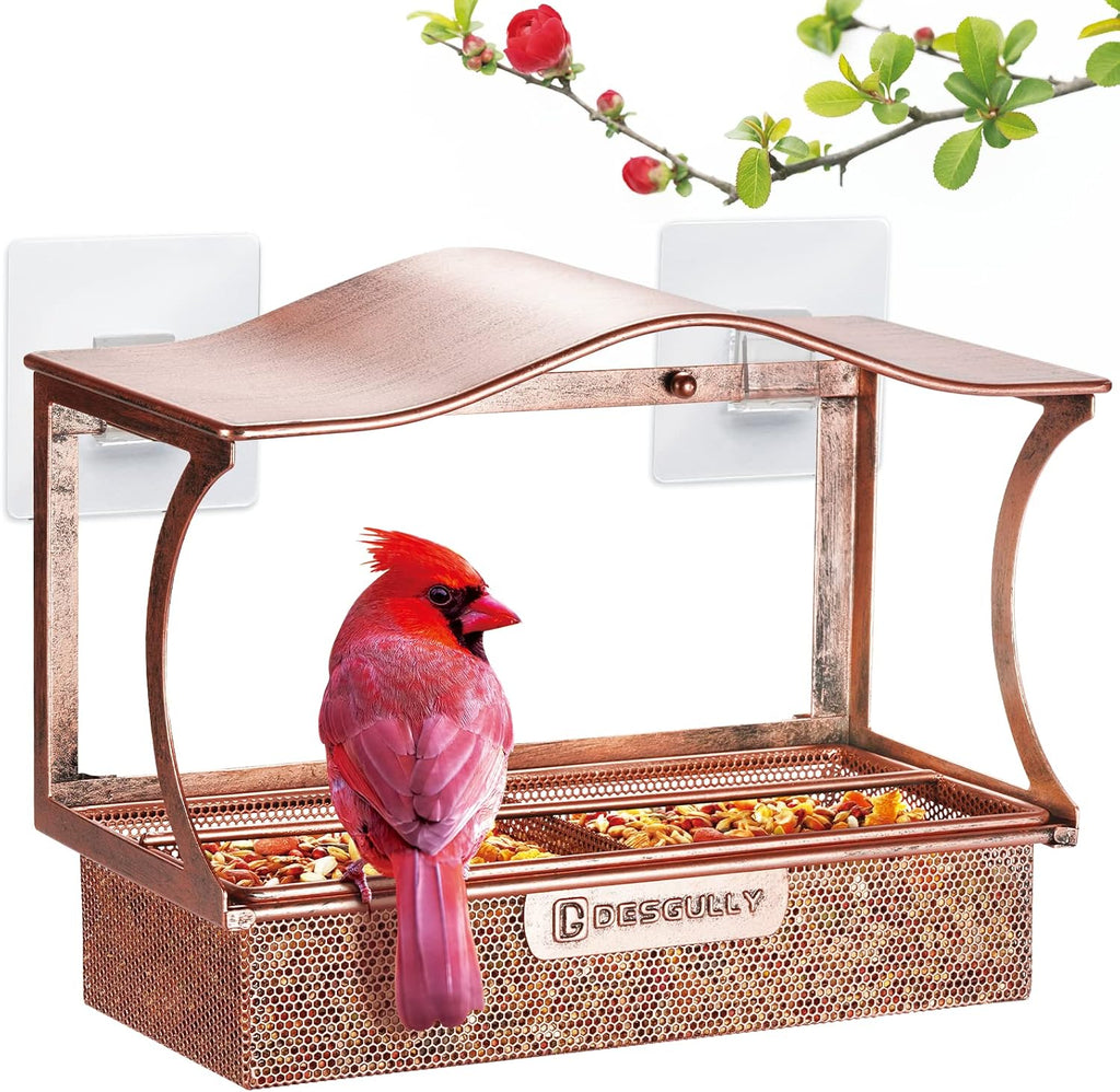 Window Bird Feeder with Strong Suction Cups, Metal Outdoor Gift - Curved