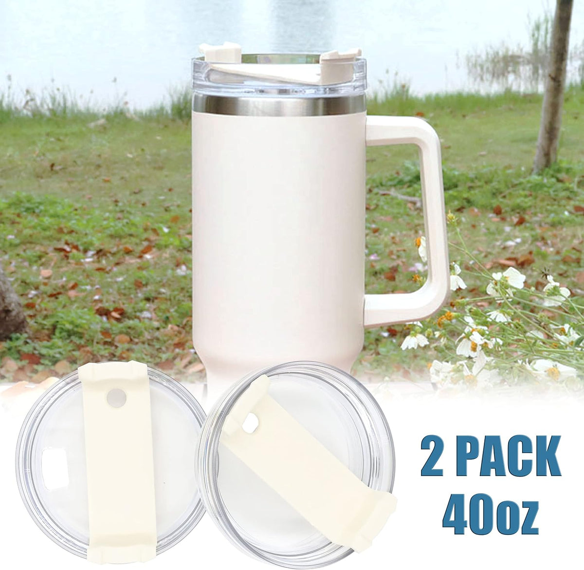 40oz Tumbler Lid Compatible for Stanley, 2 Pack Replacement Tumbler Lids Fit for Stanley Adventure Quencher 40oz