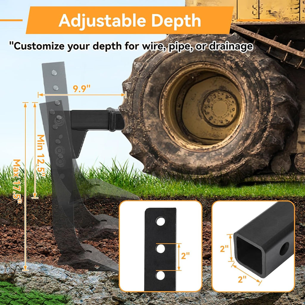 Hitch Mounted Ripper Trencher for ATV UTV Tractor, 3 Point Subsoiler Plow fits 2" Receiver, Reinforced Middle Buster