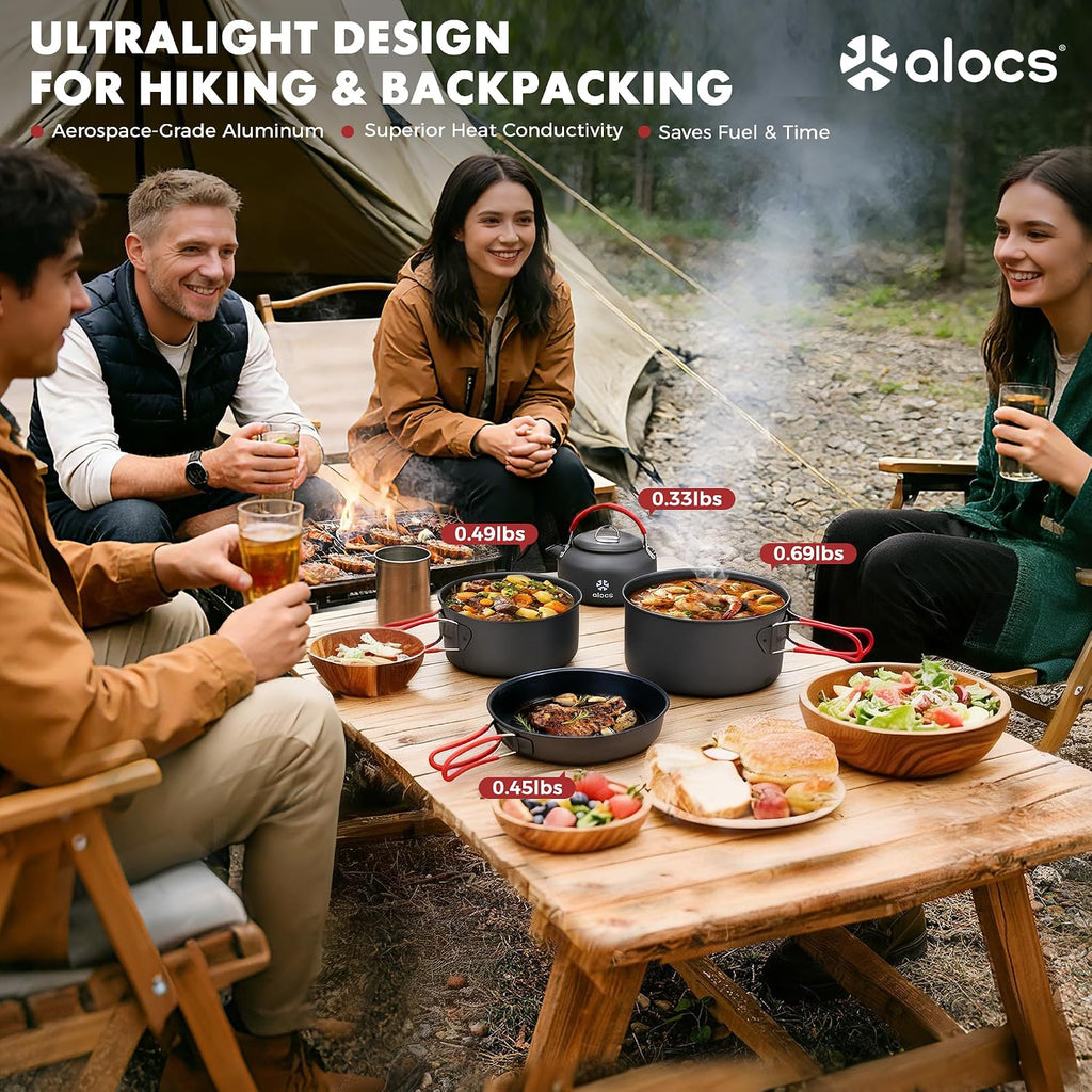 Camping Cookware Set Camping Gear, Compact Camping Pots and Pans Set, Durable Hard Alumina Camping Cooking Set for