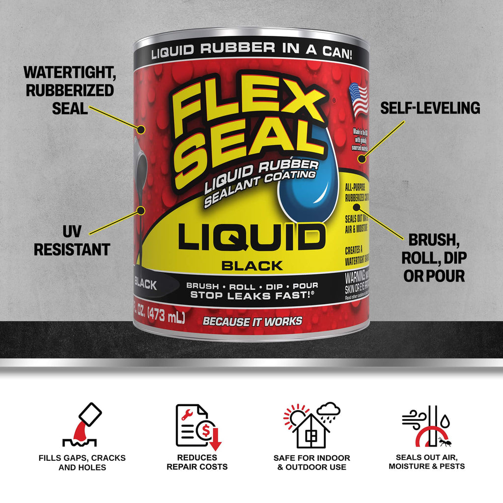 Rubber Sealant Coating, Waterproof, Black, 16 oz