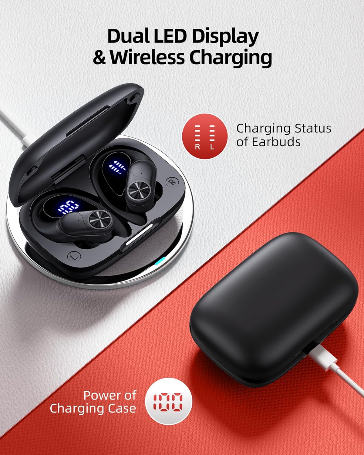 Bluetooth Headphones Wireless Earbuds 80hrs Playtime Wireless Charging Case Digital Display Sports Ear Buds with