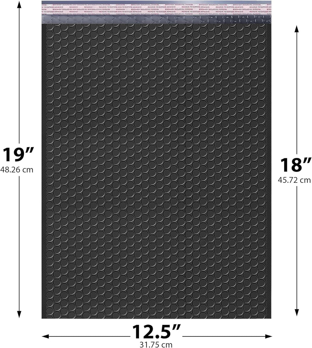 Jet Black Bubble Mailers 12.5x19, Poly Padded Envelopes #6, 20 Pack