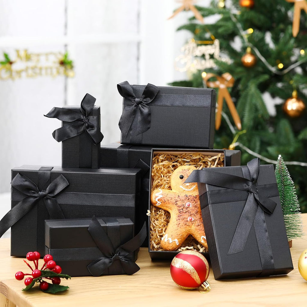 6 Pcs Christmas Nesting Gift Box, Elegant Style, Black